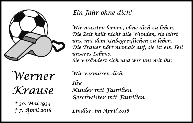  Traueranzeige für Werner Krause vom 07.04.2018 aus Kölner Stadt-Anzeiger / Kölnische Rundschau / Express