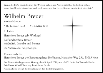 Anzeige von Wilhelm Breuer von Kölner Stadt-Anzeiger / Kölnische Rundschau / Express