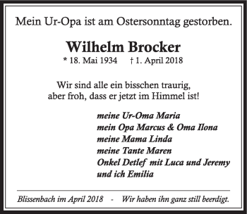Anzeige von Wilhelm Brocker von  Bergisches Handelsblatt 