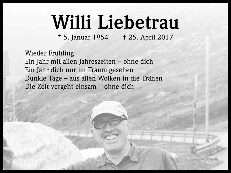 Traueranzeige für Willi Liebetrau vom 25.04.2018 aus Kölner Stadt-Anzeiger / Kölnische Rundschau / Express