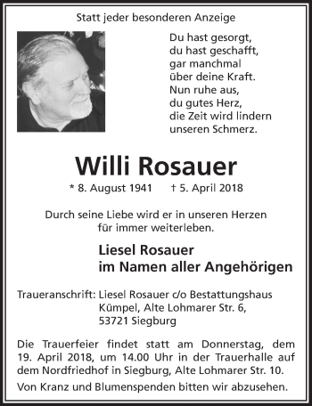 Anzeige von Willi Rosauer von  Extra Blatt 
