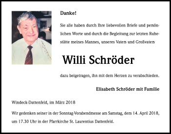 Anzeige von Willi Schröder von Kölner Stadt-Anzeiger / Kölnische Rundschau / Express