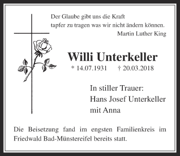 Anzeige von Willi Unterkeller von  Werbepost 