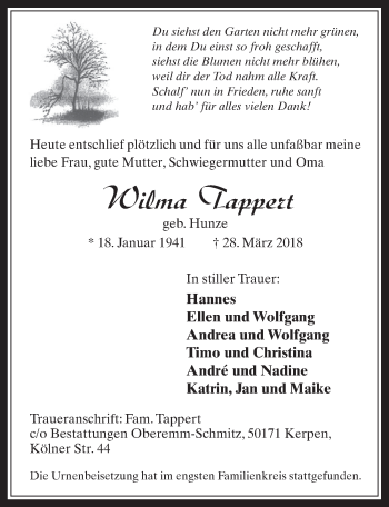 Anzeige von Wilma Tappert von  Werbepost 