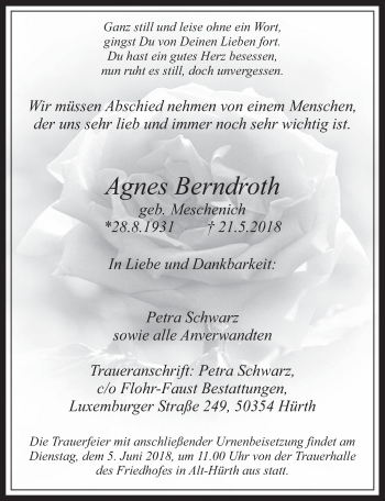 Anzeige von Agnes Berndroth von  Wochenende 