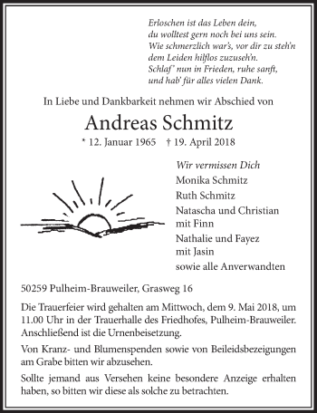 Anzeige von Andreas Schmitz von  Sonntags-Post 