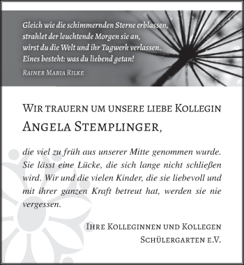 Anzeige von Angela Stemplinger von  Wochenende 