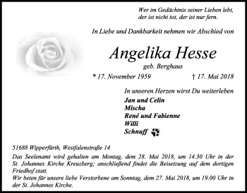 Anzeige von Angelika Hesse von Kölner Stadt-Anzeiger / Kölnische Rundschau / Express