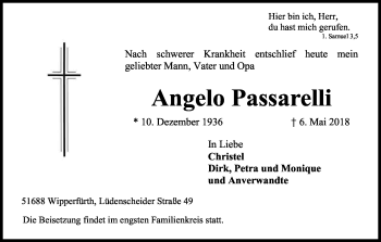 Anzeige von Angelo Passarelli von Kölner Stadt-Anzeiger / Kölnische Rundschau / Express