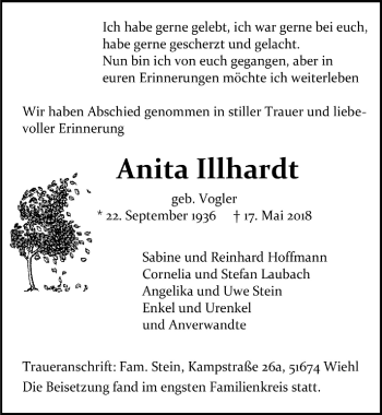 Anzeige von Anita Illhardt von  Anzeigen Echo 