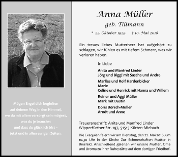 Anzeige von Anna Müller von Kölner Stadt-Anzeiger / Kölnische Rundschau / Express