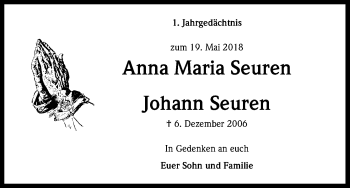 Anzeige von Anna Maria Seuren von Kölner Stadt-Anzeiger / Kölnische Rundschau / Express