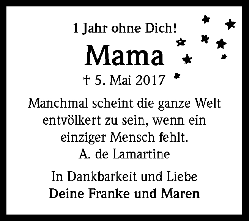  Traueranzeige für Anne-Liese Wiese vom 05.05.2018 aus Kölner Stadt-Anzeiger / Kölnische Rundschau / Express
