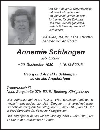 Anzeige von Annemie Schlangen von  Werbepost 
