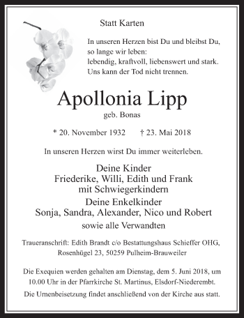 Anzeige von Apollonia Lipp von  Werbepost 