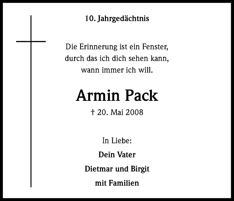  Traueranzeige für Armin Pack vom 19.05.2018 aus Kölner Stadt-Anzeiger / Kölnische Rundschau / Express