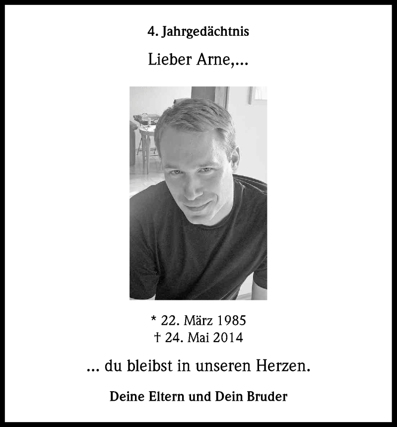  Traueranzeige für Arne Schäfer vom 23.05.2018 aus Kölner Stadt-Anzeiger / Kölnische Rundschau / Express