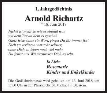 Anzeige von Arnold Richartz von  Werbepost 