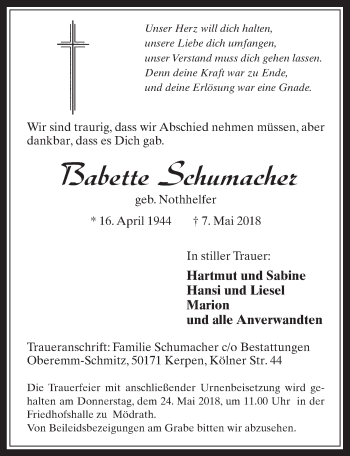 Anzeige von Babette Schumacher von  Werbepost 