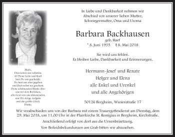 Anzeige von Barbara Backhausen von  Werbepost 