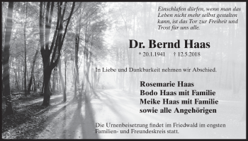 Anzeige von Bernd Haas von  Schlossbote/Werbekurier 