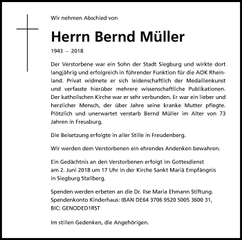 Anzeige von Bernd Müller von Kölner Stadt-Anzeiger / Kölnische Rundschau / Express