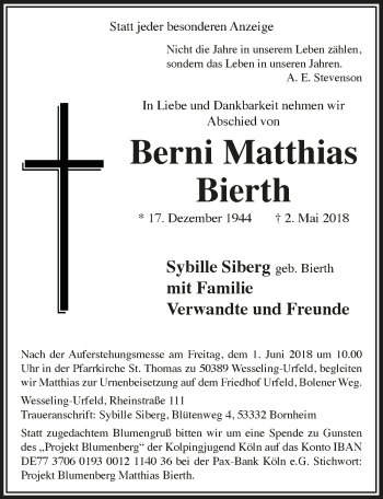 Anzeige von Berni Matthias Bierth von  Schlossbote/Werbekurier 