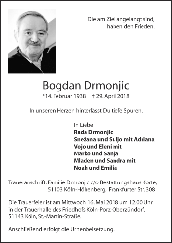 Anzeige von Bogdan Drmonjic von  Kölner Wochenspiegel 