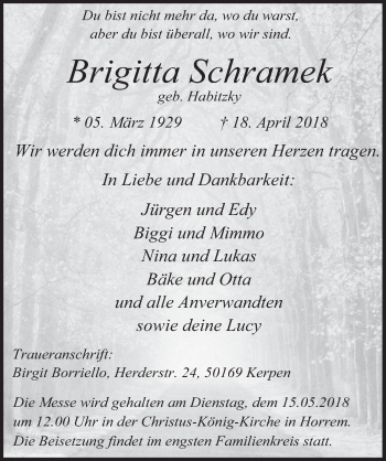 Anzeige von Brigitta Schramek von  Werbepost 