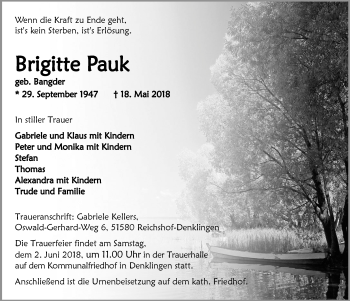 Anzeige von Brigitte Pauk von  Lokalanzeiger 