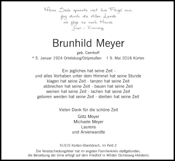 Anzeige von Brunhild Meyer von Kölner Stadt-Anzeiger / Kölnische Rundschau / Express