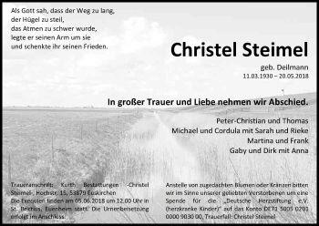 Anzeige von Christel Steimel von Kölner Stadt-Anzeiger / Kölnische Rundschau / Express