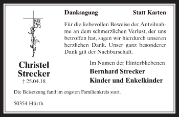 Anzeige von Christel Strecker von  Wochenende 