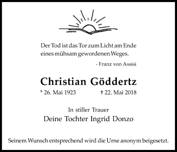 Anzeige von Christian Göddertz von Kölner Stadt-Anzeiger / Kölnische Rundschau / Express