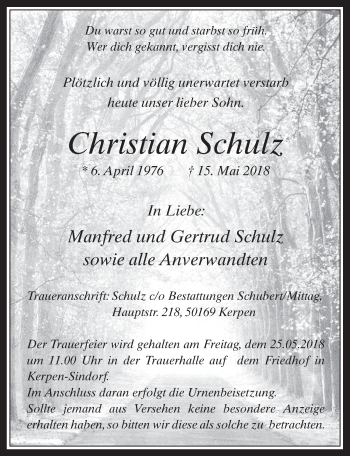 Anzeige von Christian Schulz von  Werbepost 