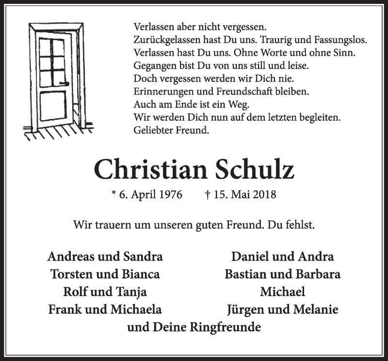  Traueranzeige für Christian Schulz vom 18.07.2023 aus  Werbepost 
