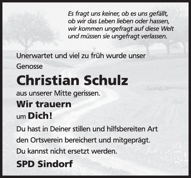  Traueranzeige für Christian Schulz vom 18.07.2023 aus  Werbepost 