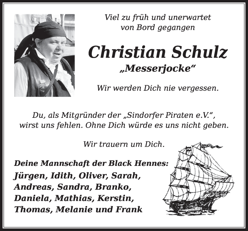  Traueranzeige für Christian Schulz vom 18.07.2023 aus  Werbepost 