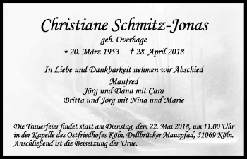 Anzeige von Christiane Schmitz-Jonas von Kölner Stadt-Anzeiger / Kölnische Rundschau / Express