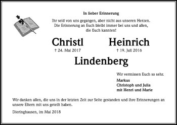 Anzeige von Christl Lindenberg von Kölner Stadt-Anzeiger / Kölnische Rundschau / Express