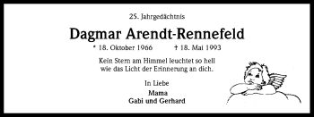Anzeige von Dagmar Arendt-Rennefeld von Kölner Stadt-Anzeiger / Kölnische Rundschau / Express