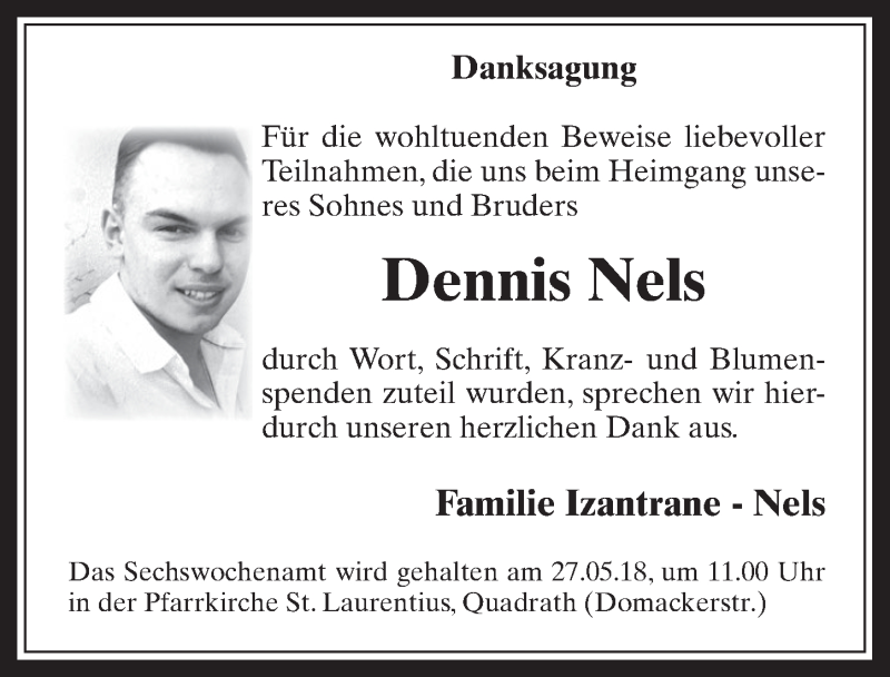  Traueranzeige für Dennis Nels vom 23.05.2018 aus  Werbepost 