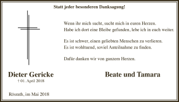 Anzeige von Dieter Gericke von  Bergisches Handelsblatt 