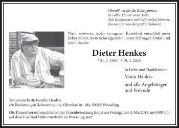 Anzeige von Dieter Henkes von  Schlossbote/Werbekurier 