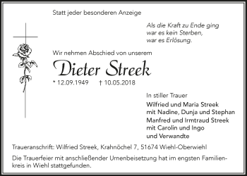 Anzeige von Dieter Streek von  Anzeigen Echo 