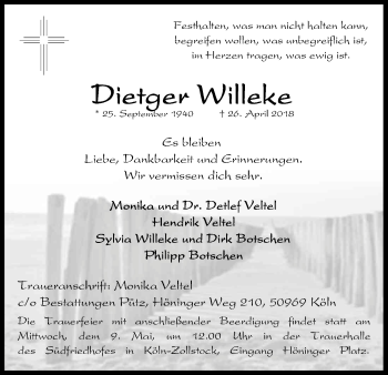 Anzeige von Dietger Willeke von Kölner Stadt-Anzeiger / Kölnische Rundschau / Express