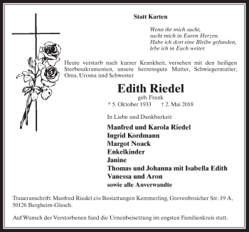 Anzeige von Edith Riedel von  Werbepost 