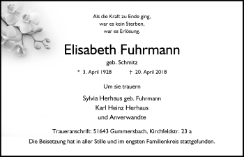Anzeige von Elisabeth Fuhrmann von  Anzeigen Echo 
