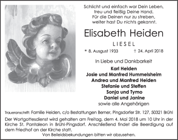 Anzeige von Elisabeth Heiden von  Schlossbote/Werbekurier 