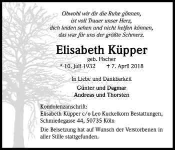 Anzeige von Elisabeth Küpper von Kölner Stadt-Anzeiger / Kölnische Rundschau / Express